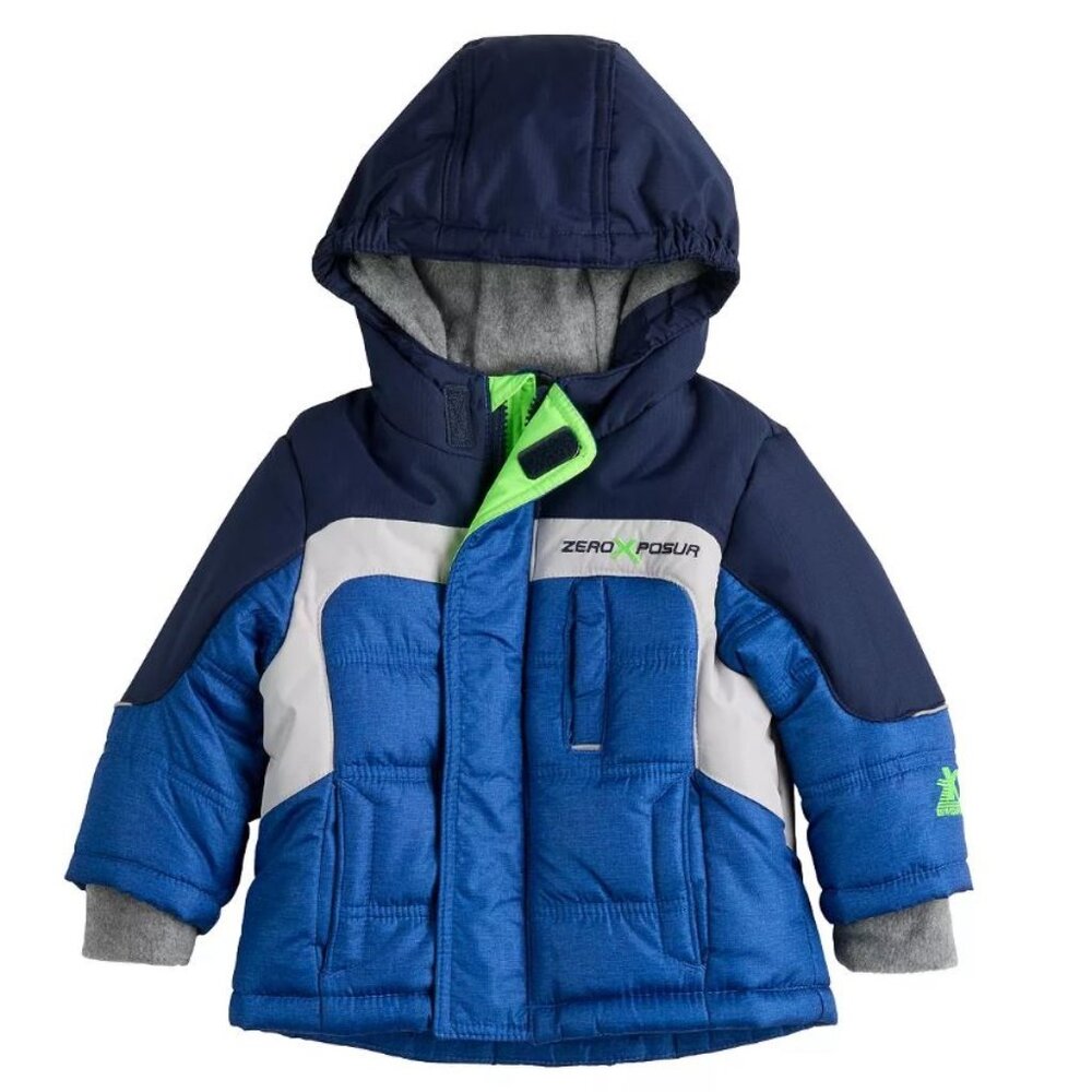 Boys Winter Jacket 18 months Blue Hooded Heavyweight Puffer Toddler ZeroXPosur
